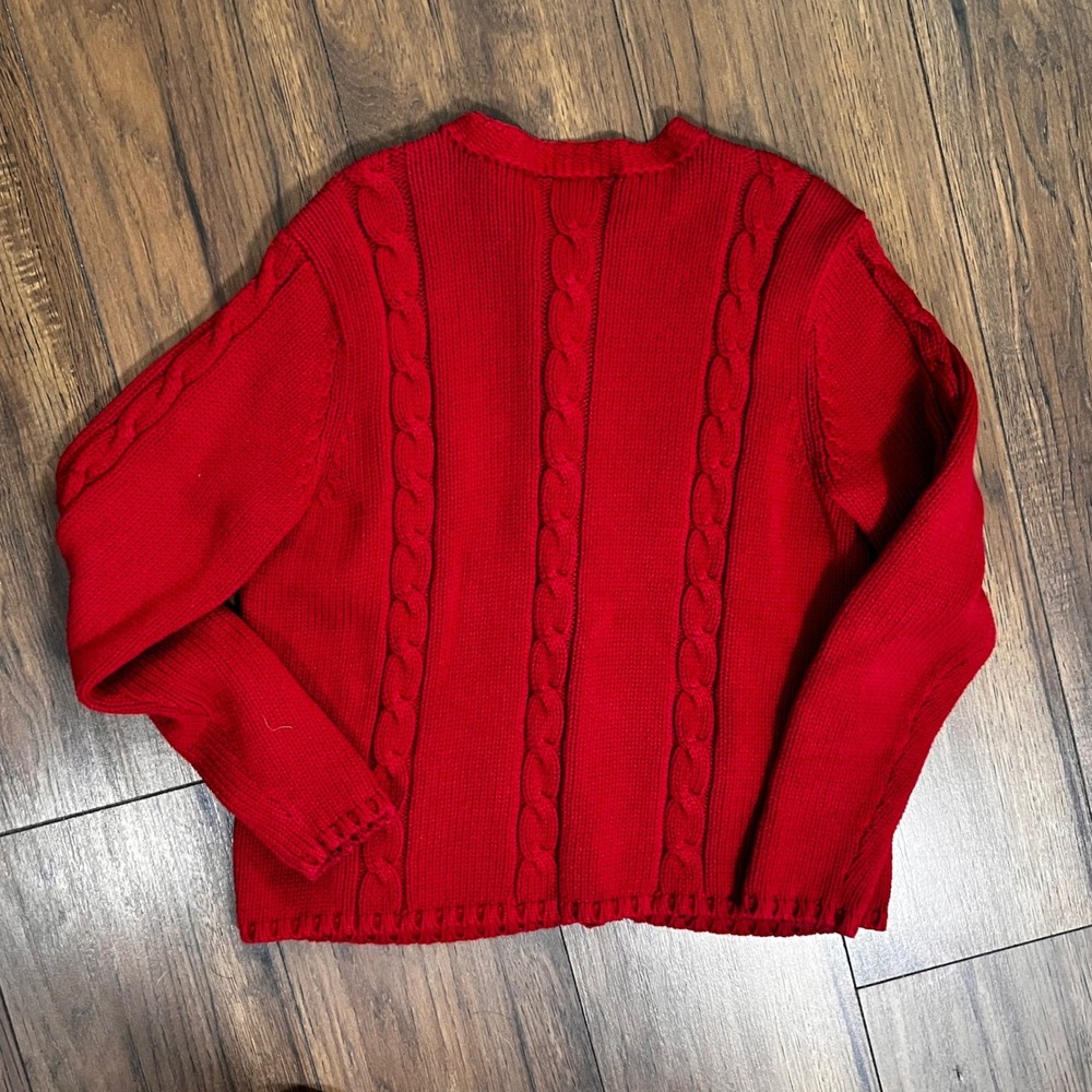 Talbots Red Cable Knit Cardigan Sweater Women's Small 100% Cotton Button pockets